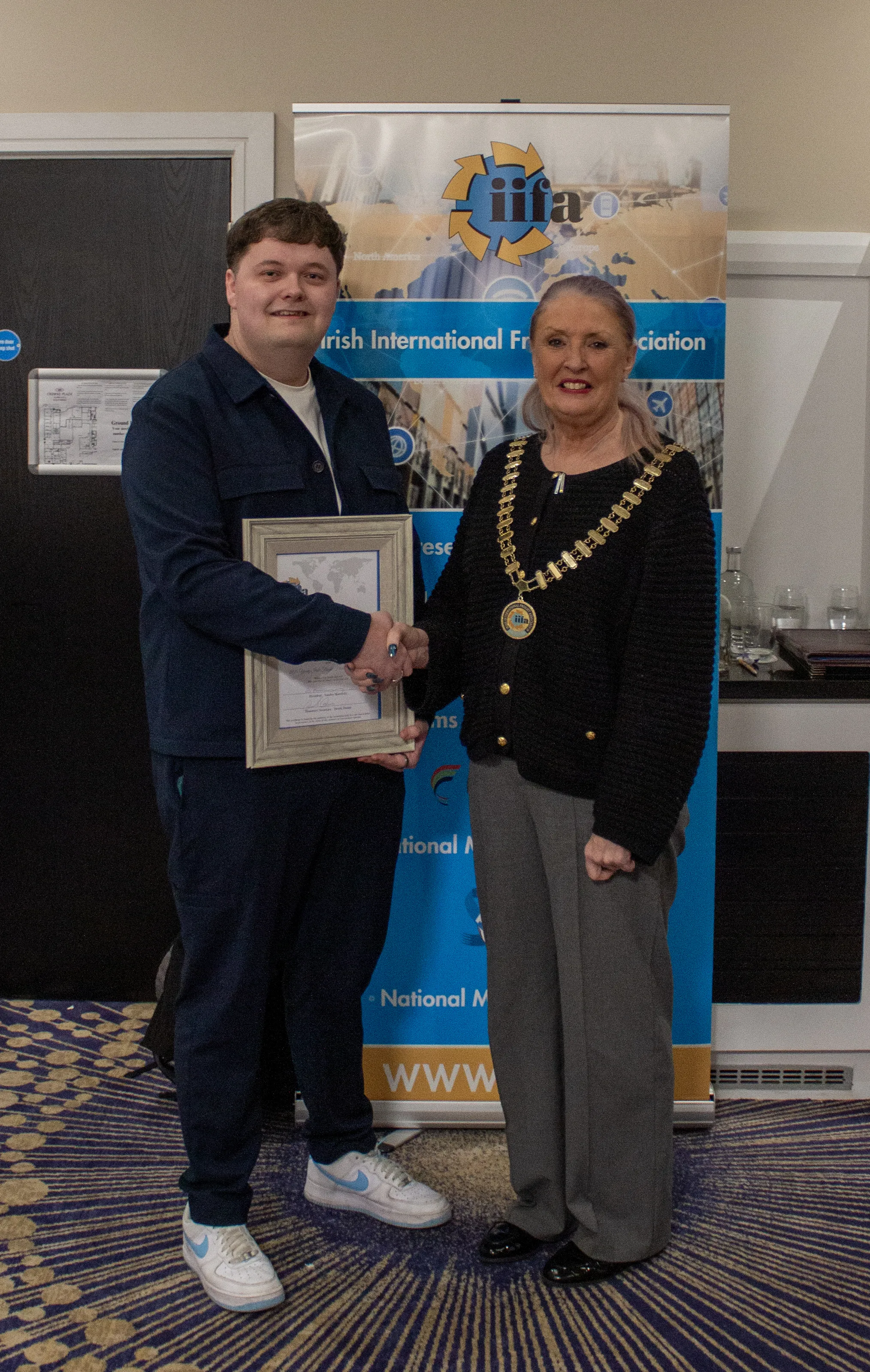David Macken receiving recognition after being named Young Irish Freight Forwarder of the Year 2025